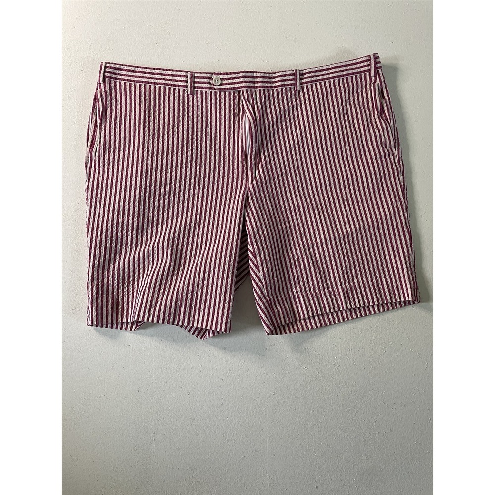 Maus and Hoffman 40x8" Pink White Seersucker USA Made Bespoke Chino Mens Shorts‎